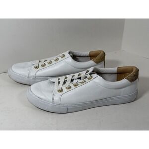 Lily Pulitzer, Lux Hallie Low Sneakers, White Leather With Gold Accents, 9.5